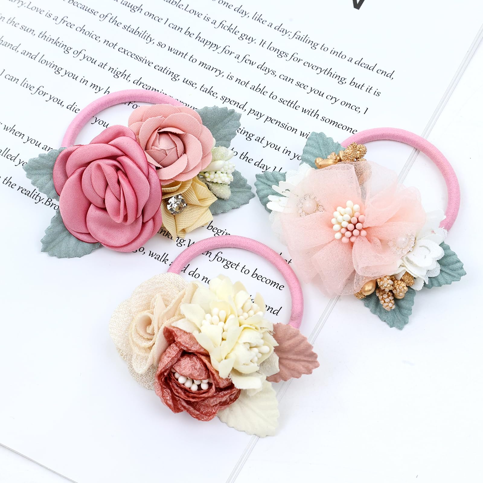 Dizila 8-piece flower hair ties pack for kids and teens