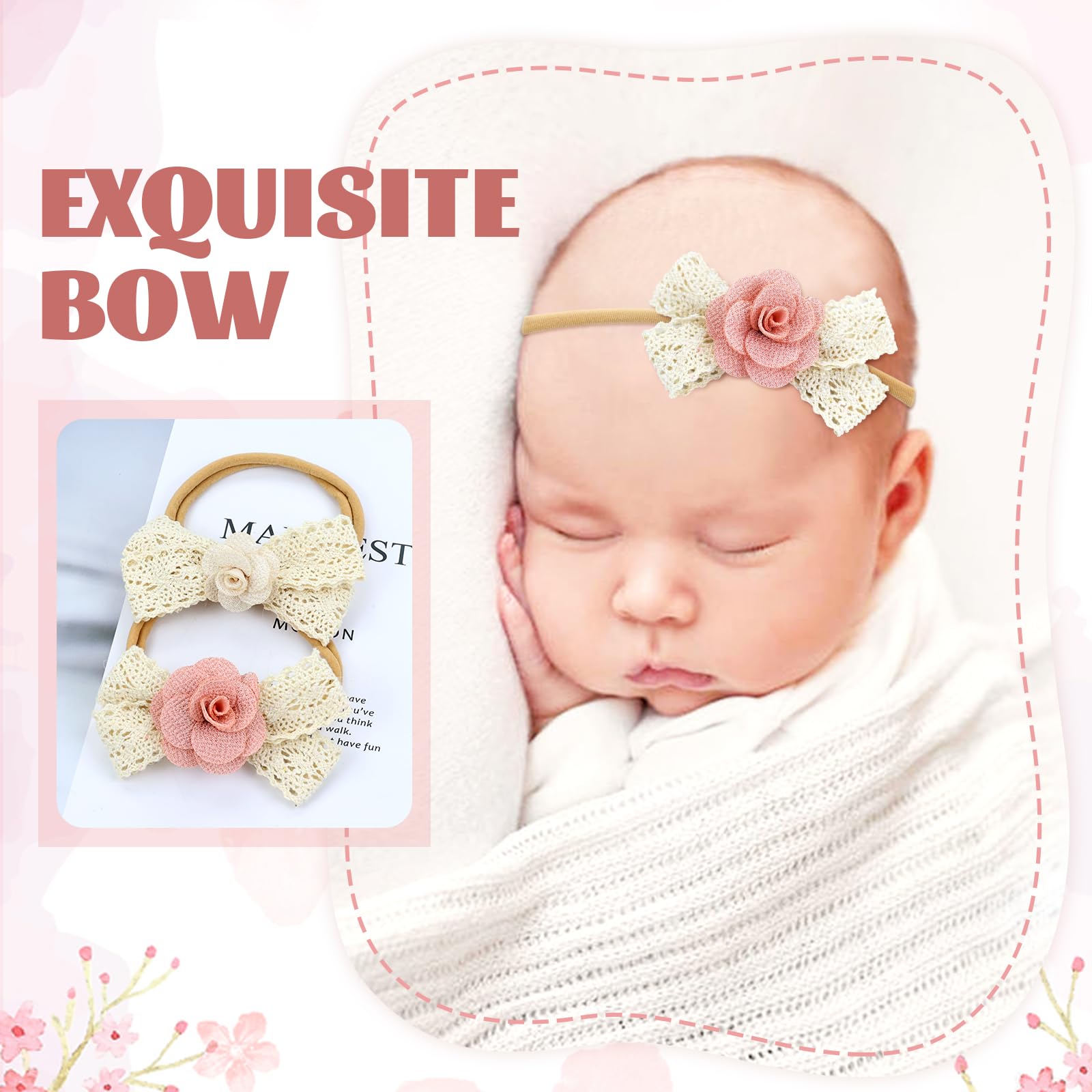 Dizila floral lace detail headband shows delicate craftsmanship and secure fit.