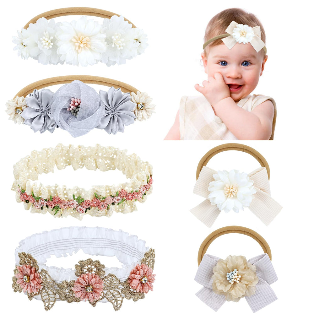 Dizila headbands gray flower: soft, stretchy fit for newborns and photoshoots