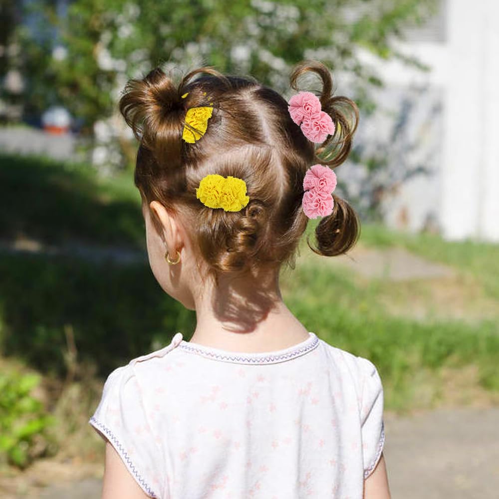 dizila pompoms hair ties on child demonstrate cute everyday hairstyle