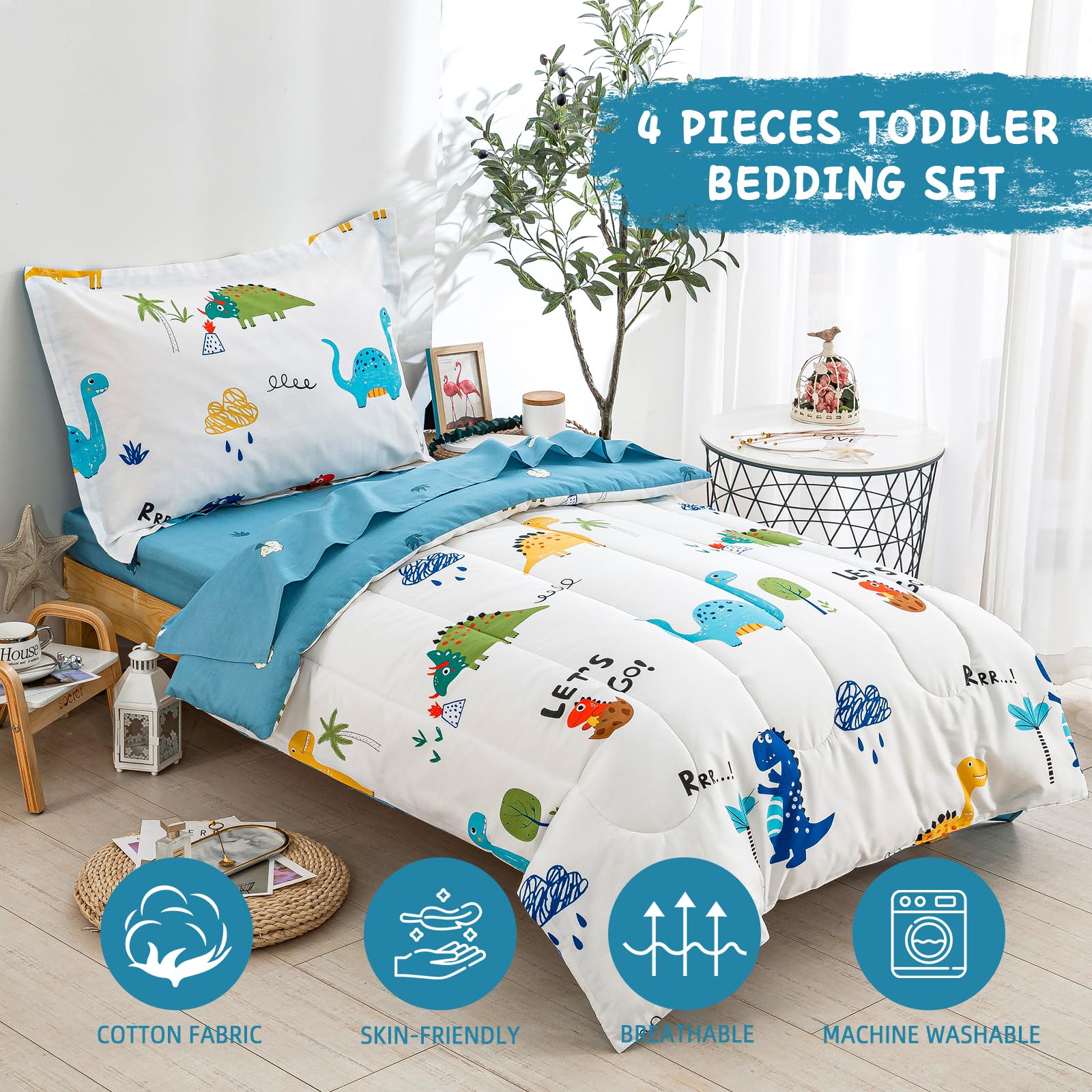 DJY cotton toddler bedding set flat sheet bright print enhances playful bedtime routine
