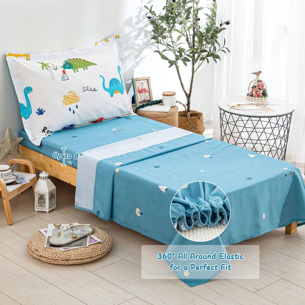 DJY toddler bedroom with dinosaur theme showcasing coordinating bedding