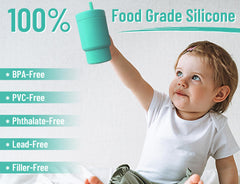 DLOCCOLD silicone straw cup dishwasher-safe icon indicates quick cleanup after meals.