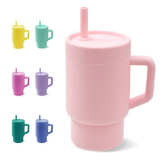 DLOCCOLD silicone straw cup with handle close-up shows a sturdy grip for easy toddler sipping, 10oz.