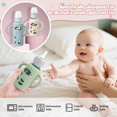 Dlozrak Dr Brown sleeve on a 4 oz bottle facilitates easy grip during feeding.