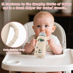 Dlozrak Dr Brown silicone sleeve highlights heat insulation for safe handling of warm bottles.