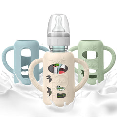 Dlozrak Dr Brown silicone sleeve on a 4 oz bottle improves grip and drop resistance.