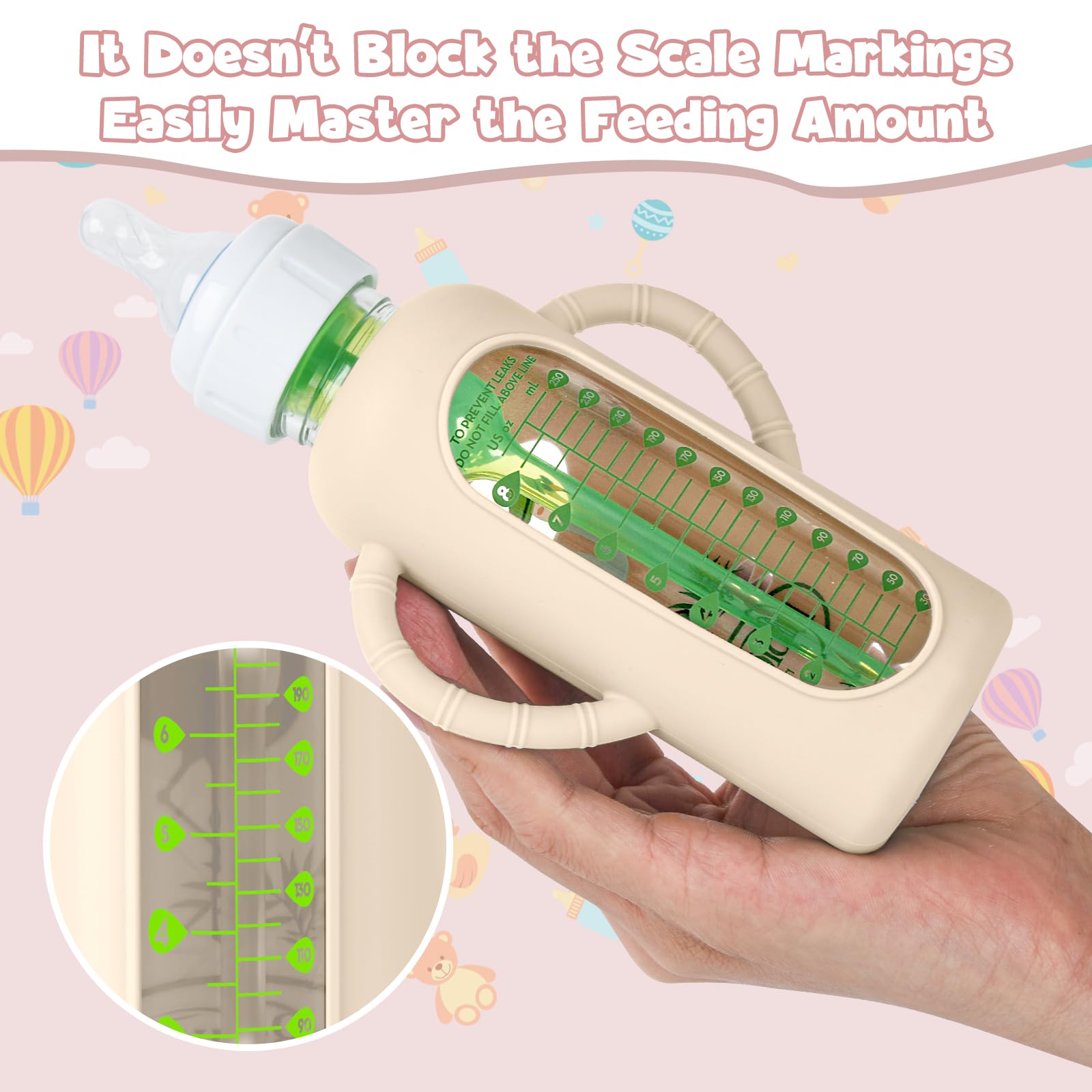 Dlozrak Dr Brown sleeve with handles aids baby’s self-feeding practice.