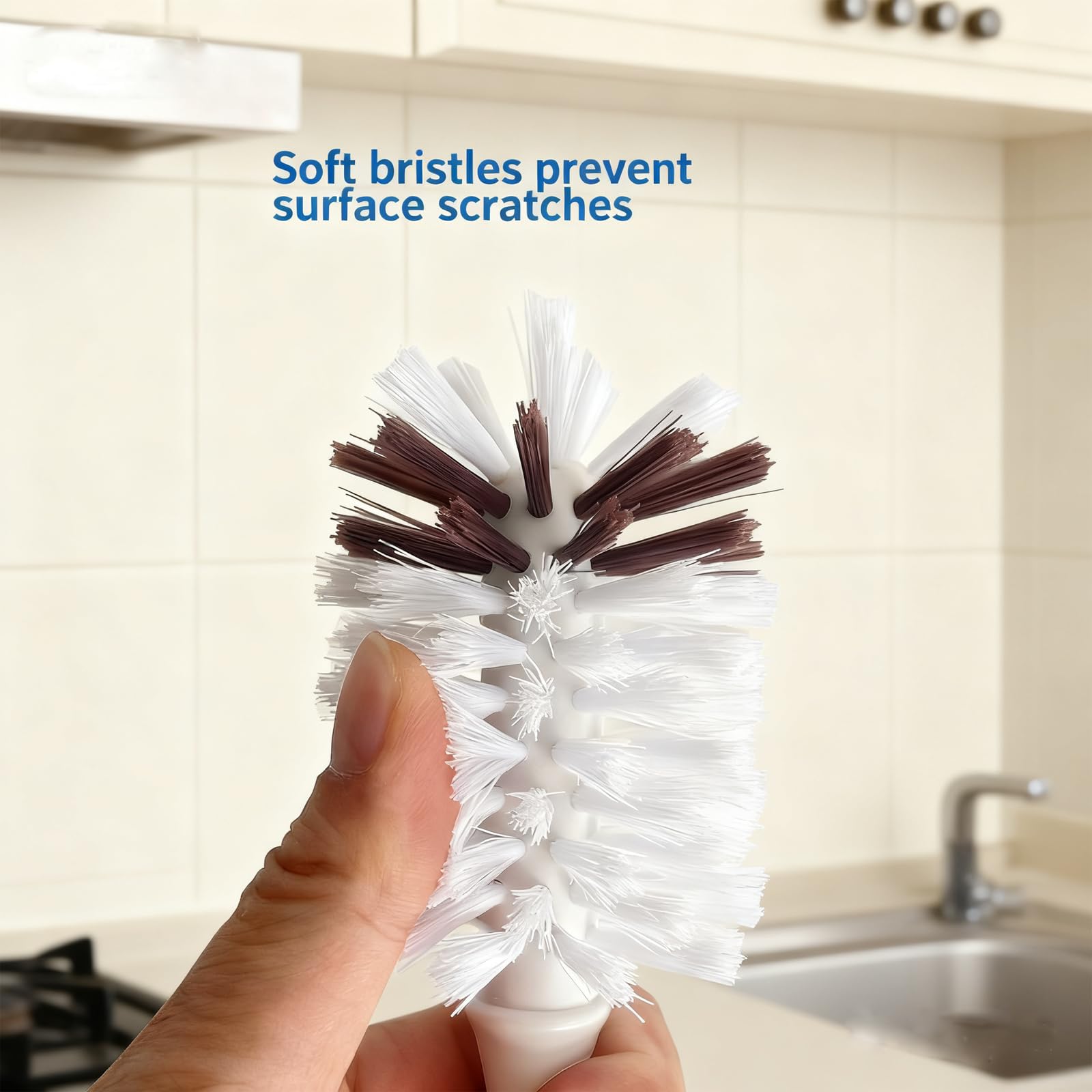 DMBMHMBDF long handle bottle brush set includes built-in hanging hole for storage.