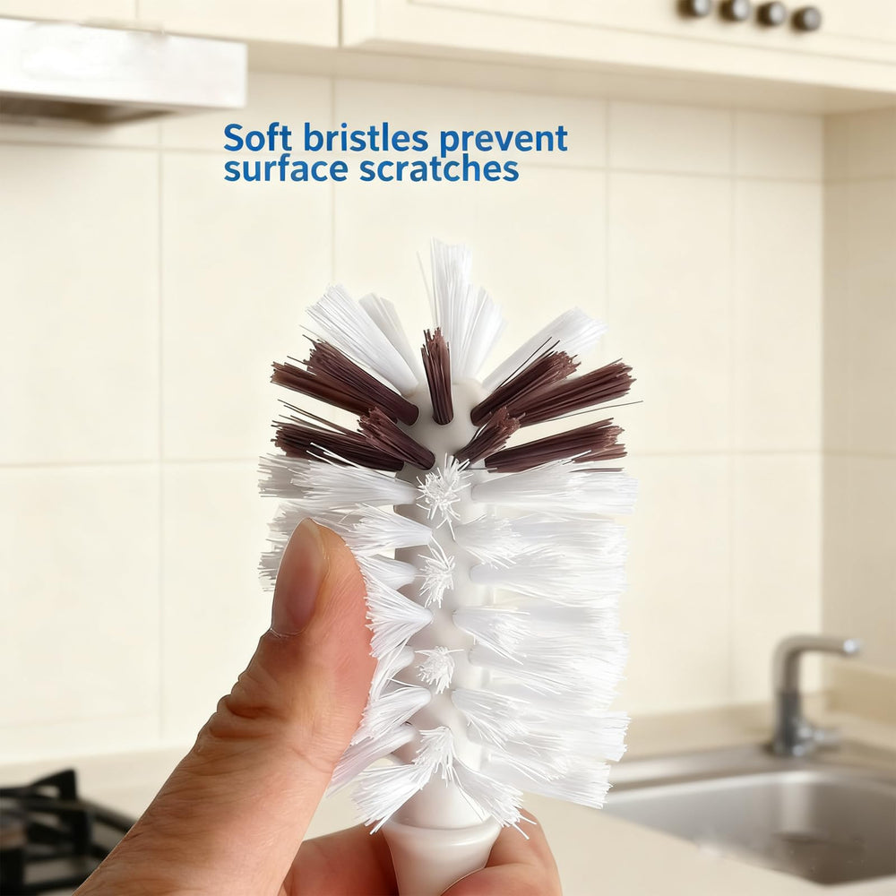 DMBMHMBDF long handle bottle brush set includes built-in hanging hole for storage.