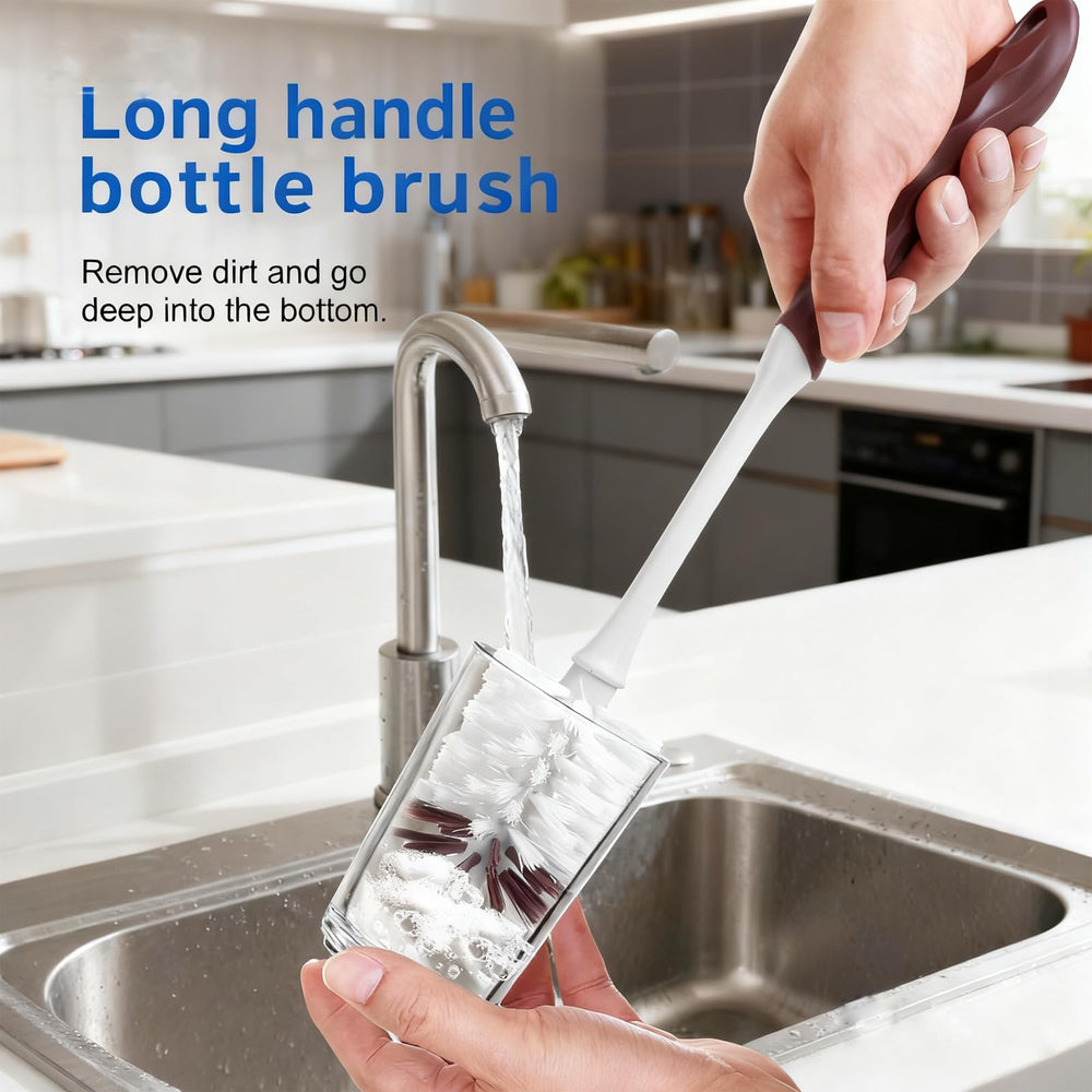 DMBMHMBDF long handle bottle brush set soft bristles protect delicate glassware.