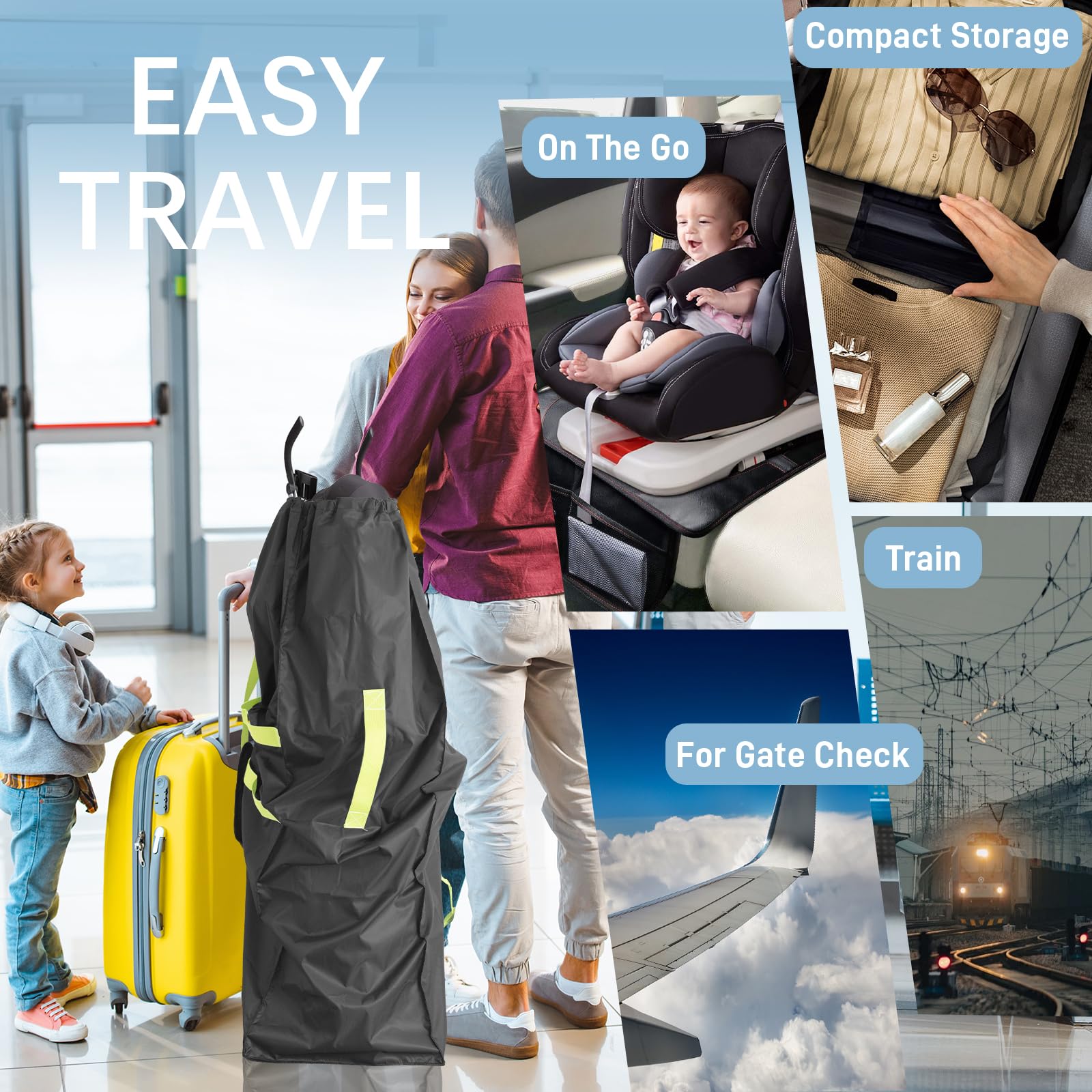 DMS PROTECTOR umbrella stroller bag folds into attached pouch for quick packing.