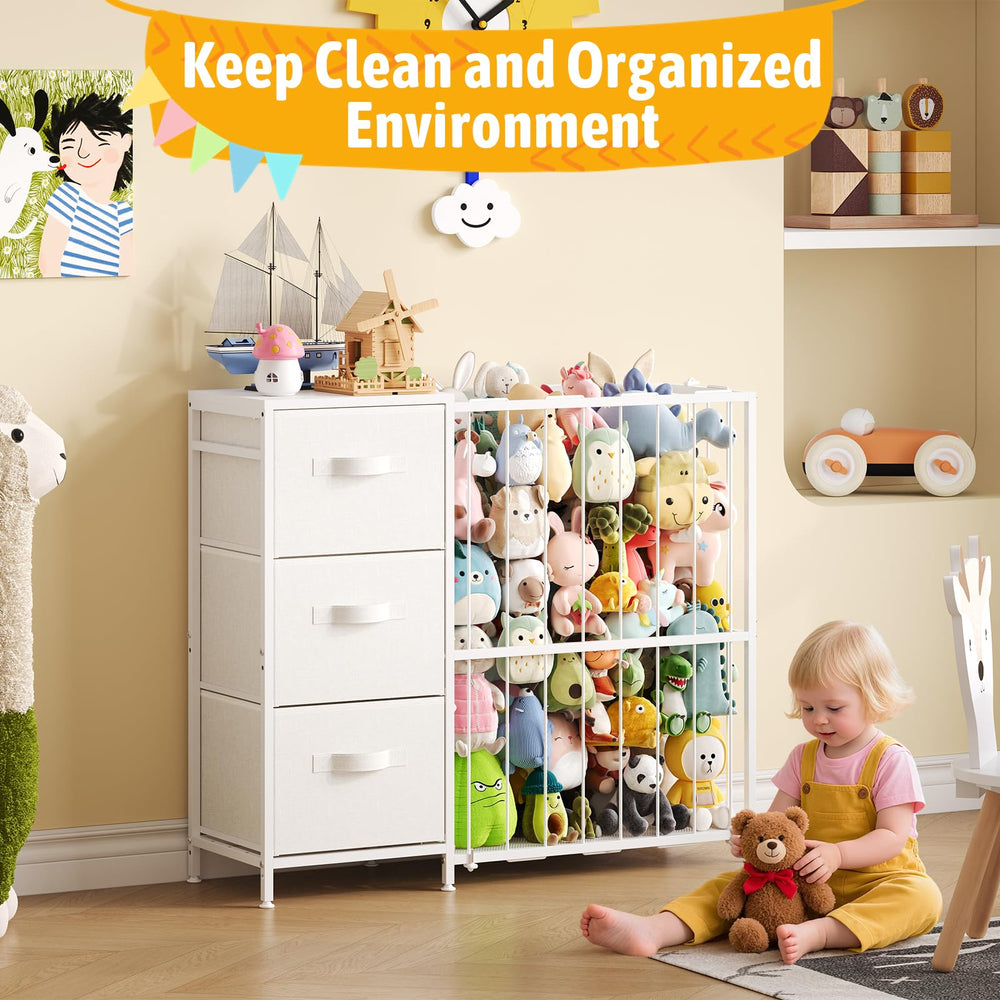 Dmticoasis metal stuffed animal storage tower setup in a kid-friendly playroom.