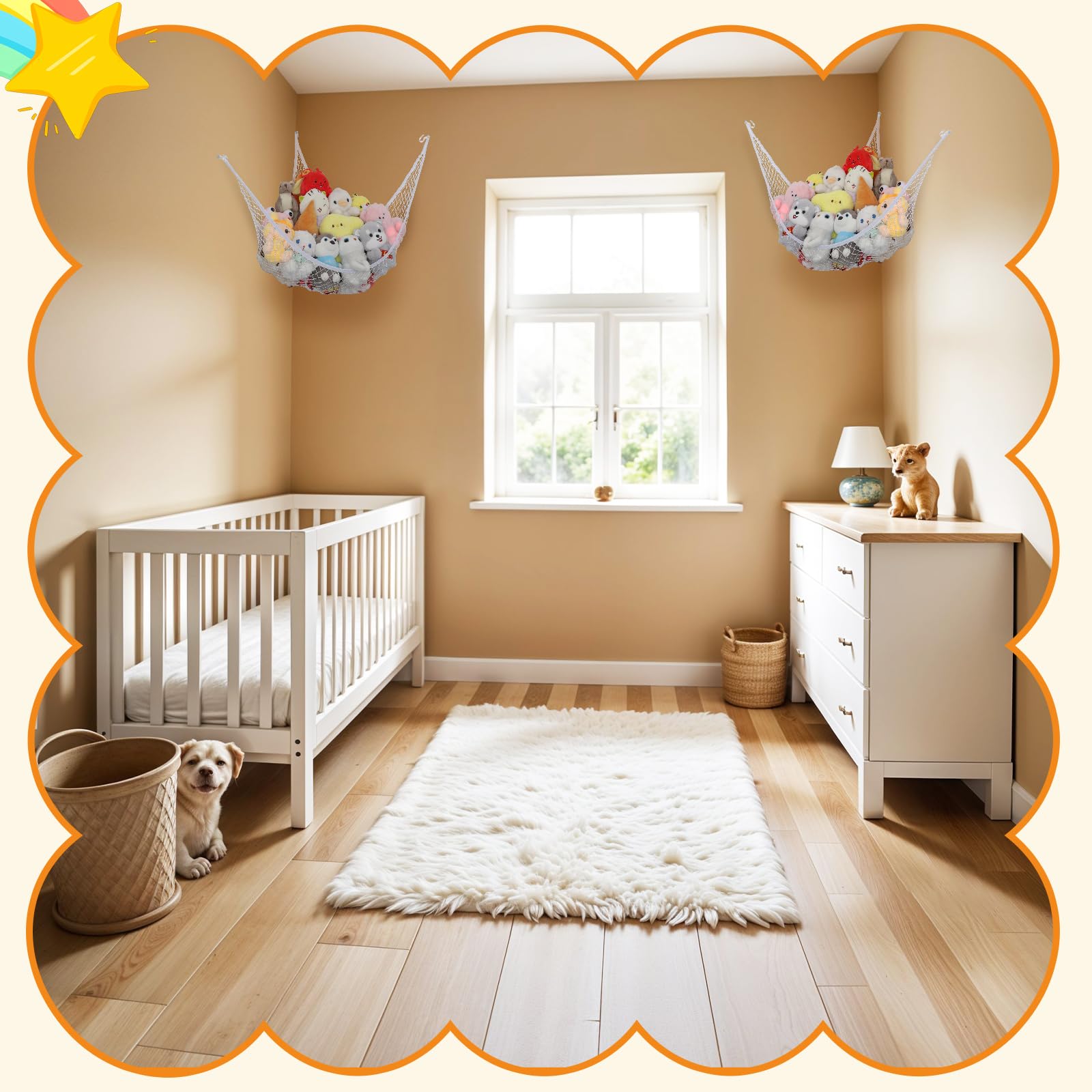 Dntorx closeup soft fabric hammock invites cuddly toy storage.