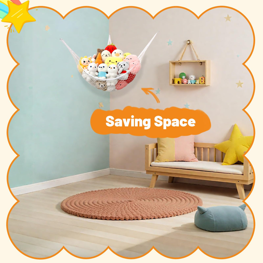 Dntorx kids room decor hammock creates a playful, tidy play zone.
