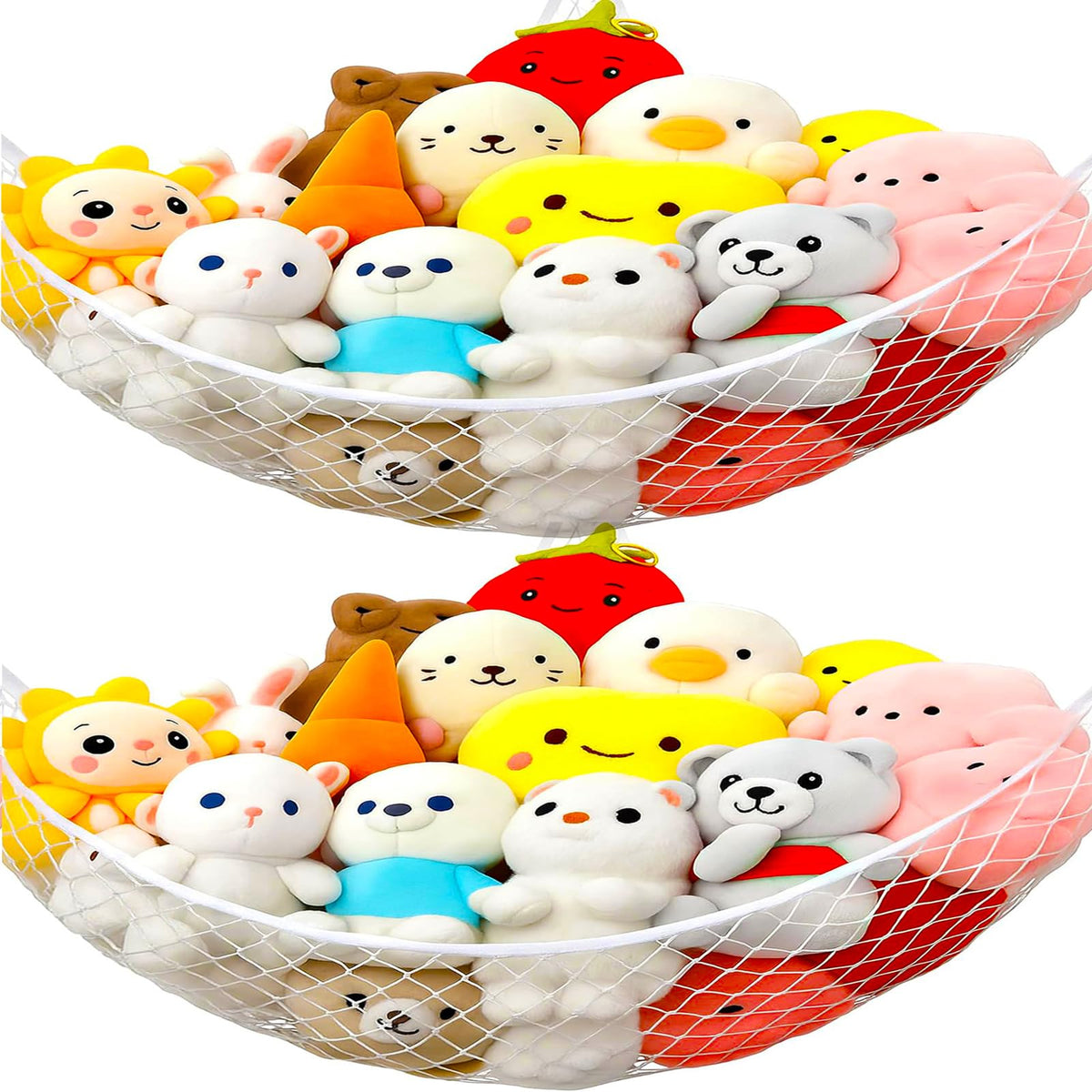 Dntorx stuffed animal hammock installed in a corner for spacious toy storage.