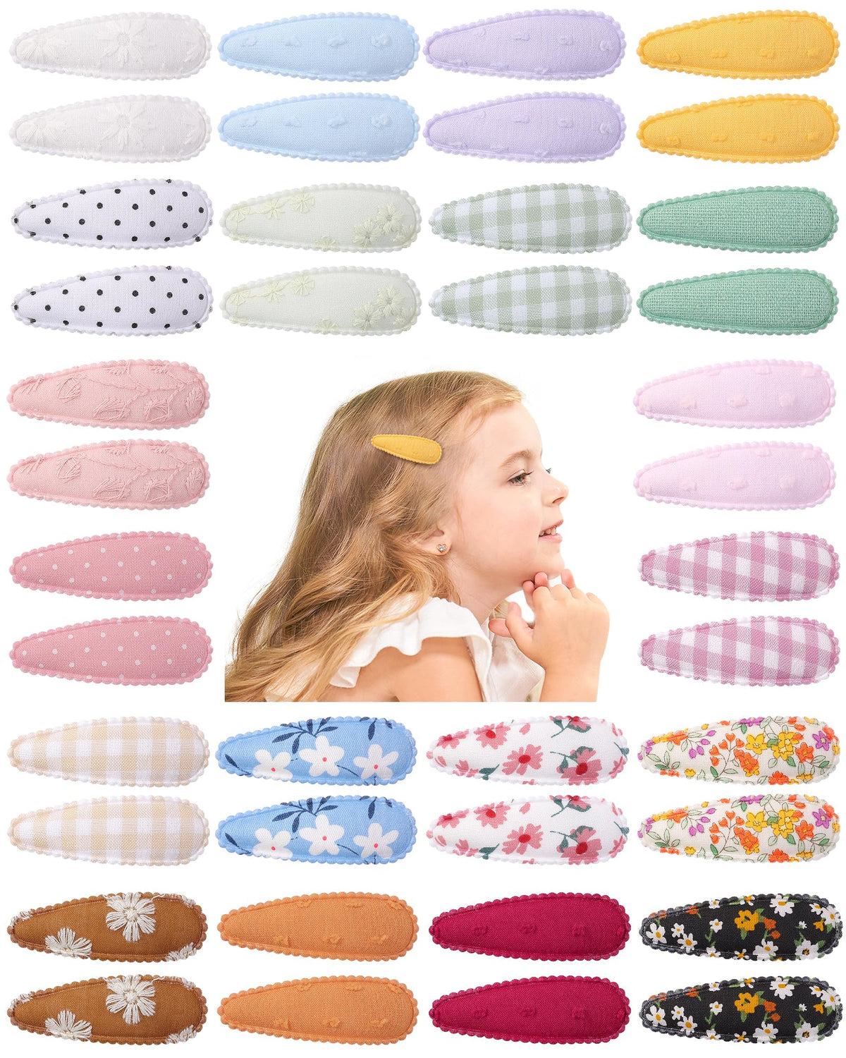 dobo i toddler hair clips closeup showing cloth-wrapped base for secure daylong wear.