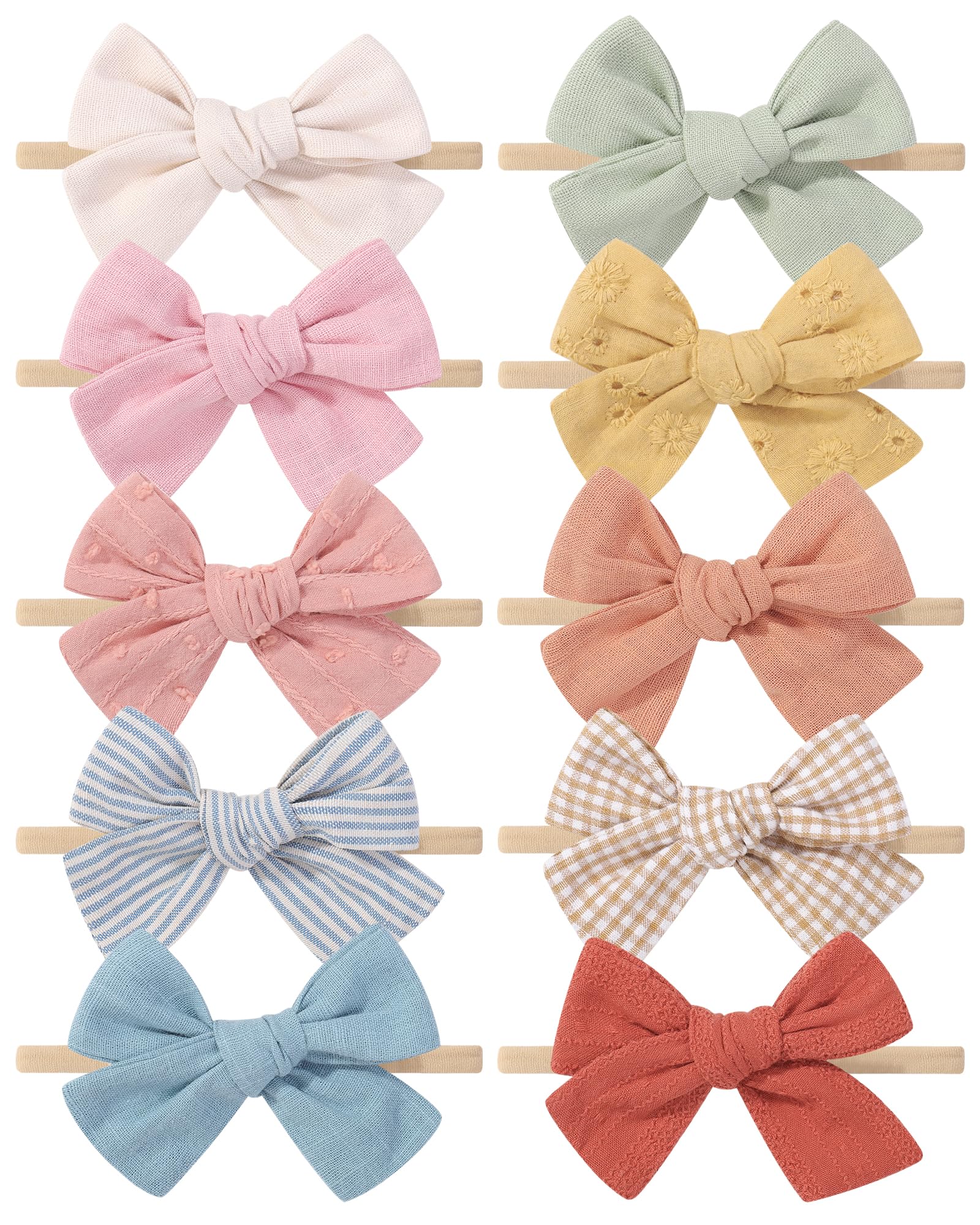 Doboi 10pcs headbands laid out with bows for newborn to toddler style inspiration.