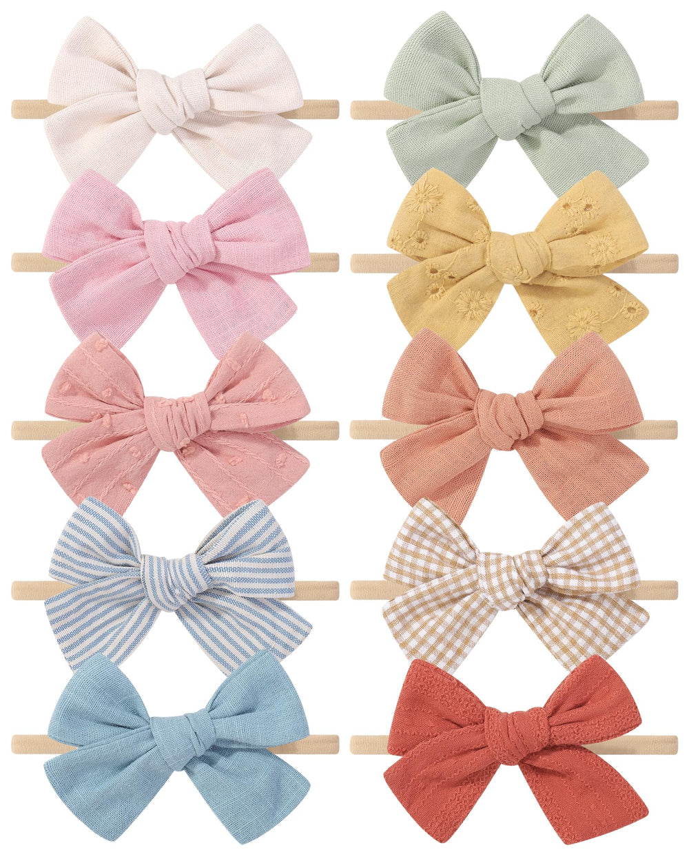 Doboi 10pcs headbands laid out with bows for newborn to toddler style inspiration.