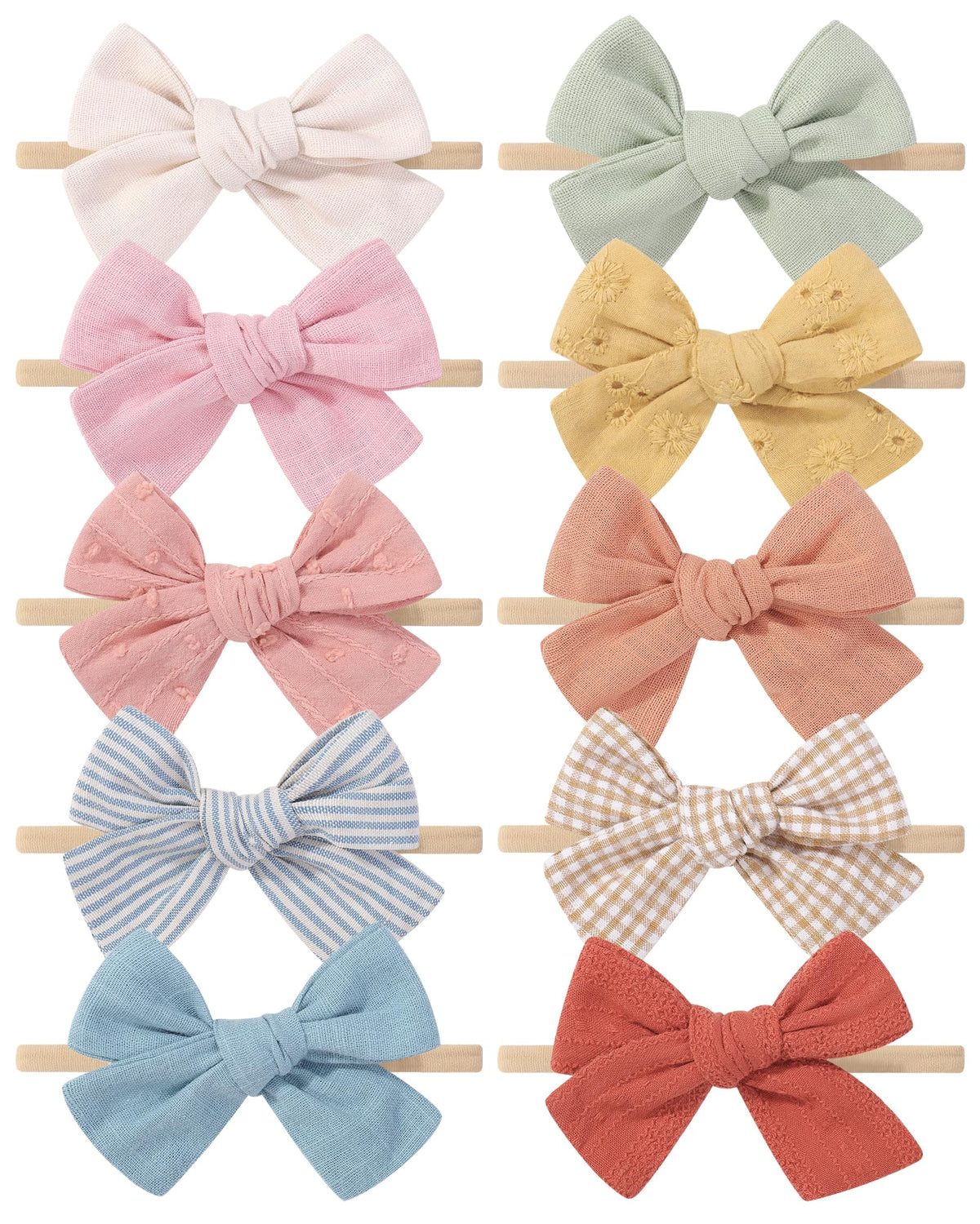 Doboi 10pcs headbands laid out with bows for newborn to toddler style inspiration.