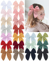 Doboi 20pcs fable bows 4-5-inch clip closeup shows gentle cotton-linen fabric for comfy wear.