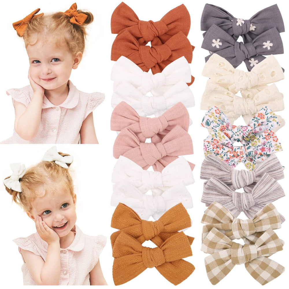 doboi baby girls linen hair bow 3-6in with fully lined clip for gentle hold.