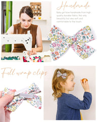 doboi handmade baby hair bows with soft fabrics and ribbon-covered clips.