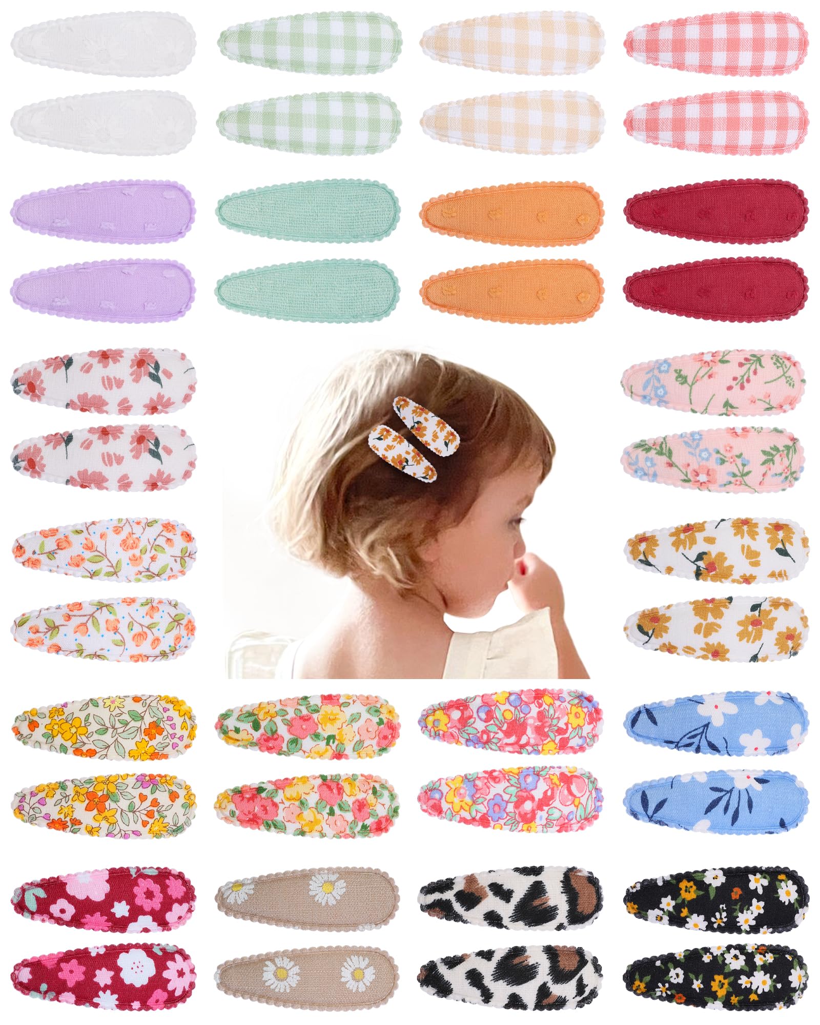 Doboi floral-print snap hairpins add color to girls' hairstyles for daily wear.