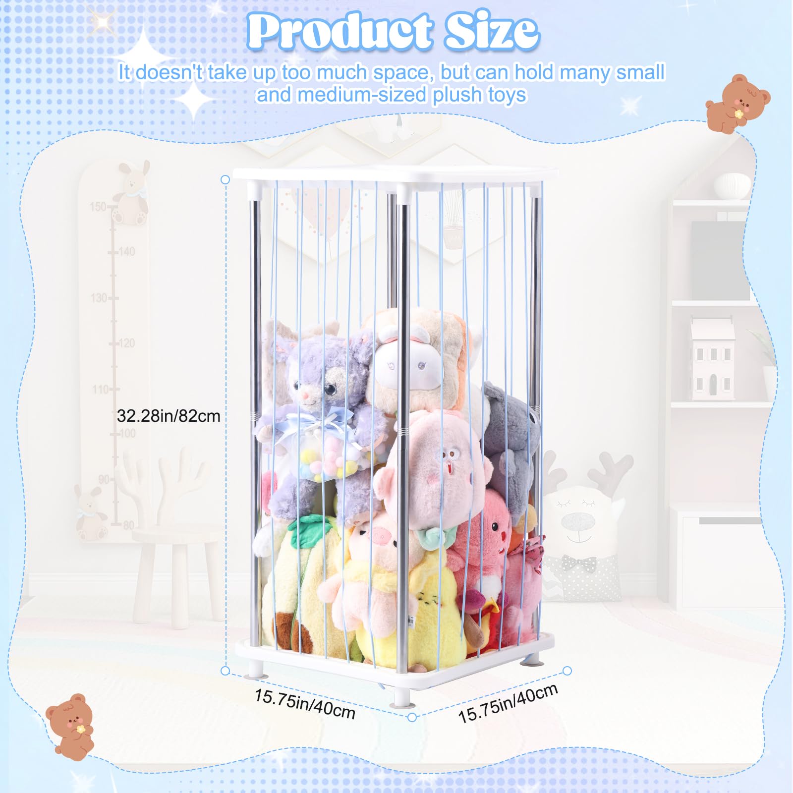 DOCEPERT elastic rope tower demonstrates easy access and quick toy organization