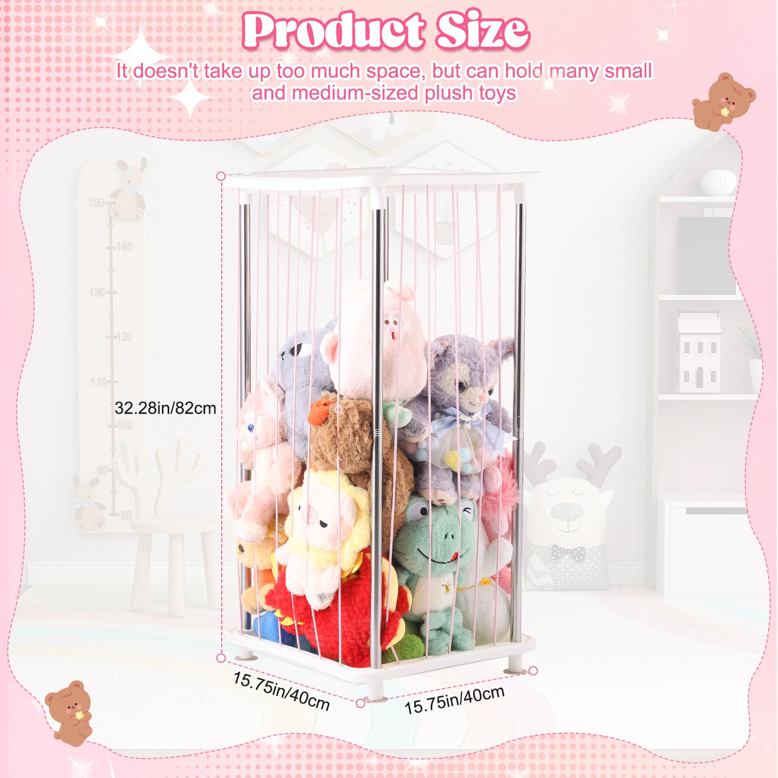 DOCEPERT stuffed animal storage zoo dimensions rectangle shows compact corner fit, perfect for corners