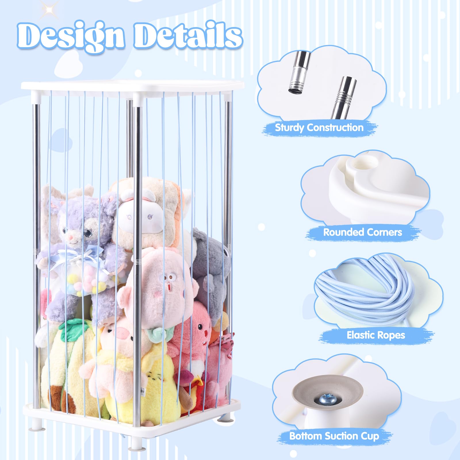 DOCEPERT stuffed animal storage blue side angle emphasizes durable rails and reliable support