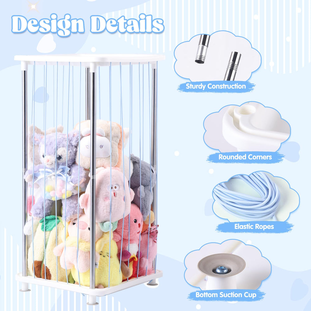 DOCEPERT stuffed animal storage blue side angle emphasizes durable rails and reliable support