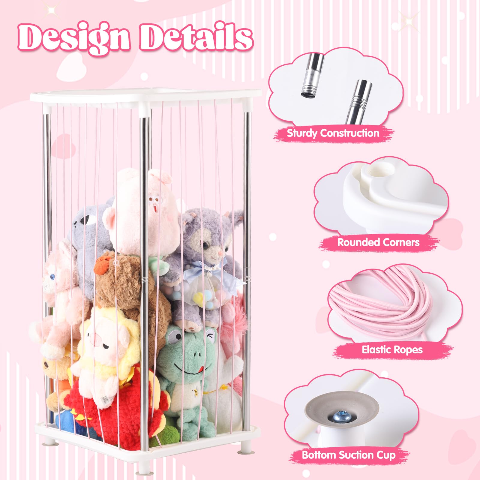 DOCEPERT upgraded stuffed animal storage zoo side view highlights sturdy frame for many plush toys
