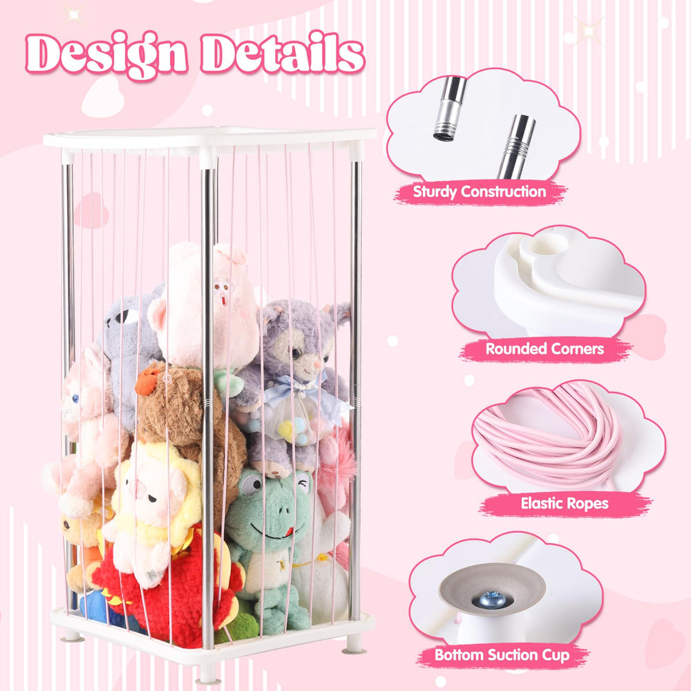 DOCEPERT upgraded stuffed animal storage zoo side view highlights sturdy frame for many plush toys