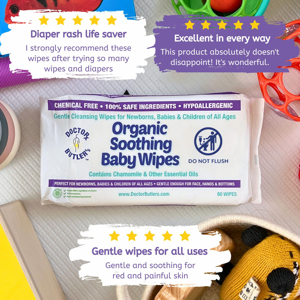 Doctor Butler's Organic Baby Wipes diaper-bag-ready for on-the-go cleanups.