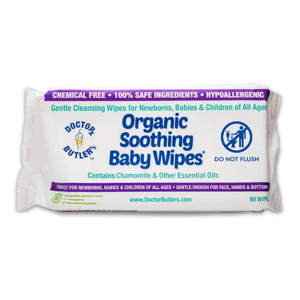Doctor Butler's Organic Baby Wipes 60-wipes pack for quick, gentle cleansing during diaper changes.