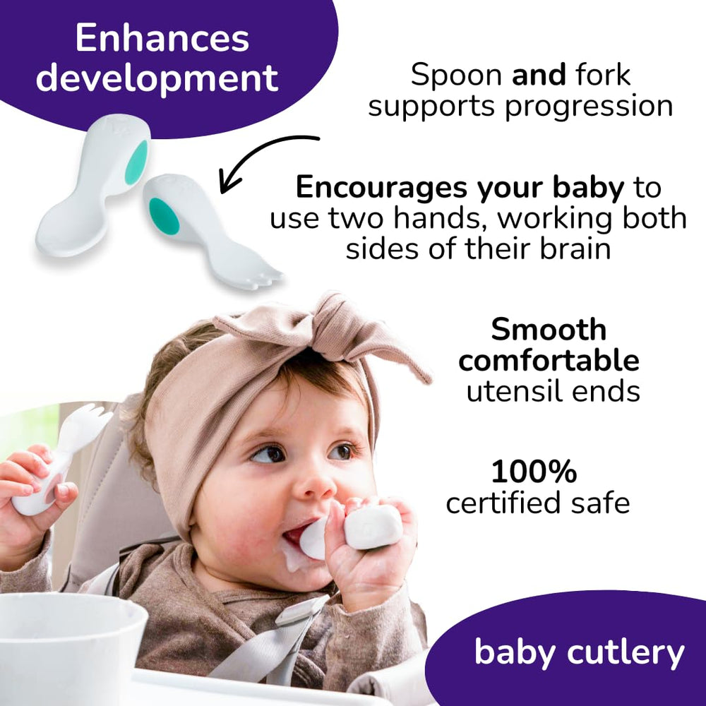 Doddl cutlery set Aqua closeup: BPA-free materials and safe design.