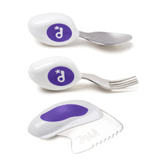 Doddl toddler utensils Indigo set view highlights durable, beginner-friendly cutlery for independent feeding.