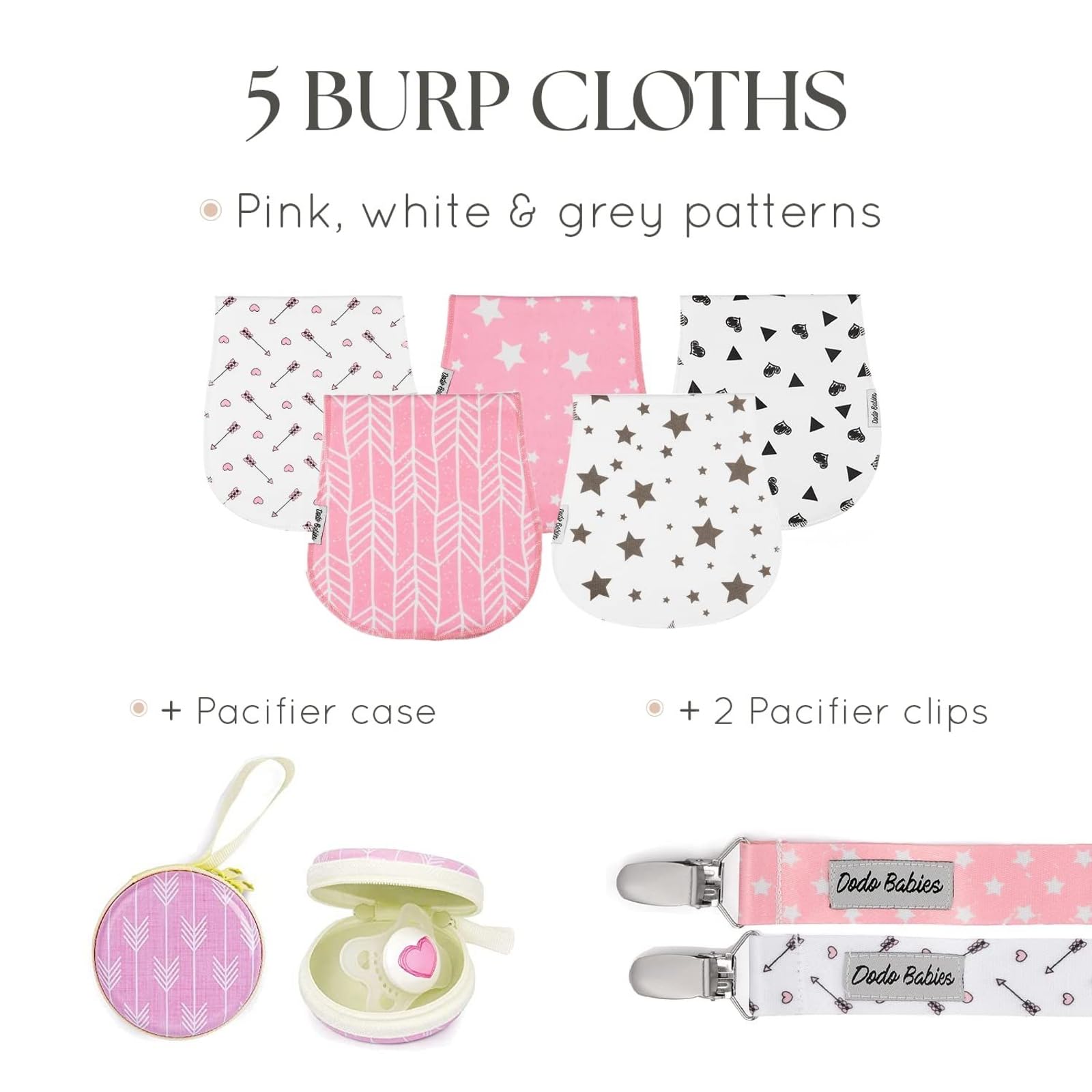 Dodo Babies contoured burp cloth hugs the shoulder, protecting outfits from spit-up.