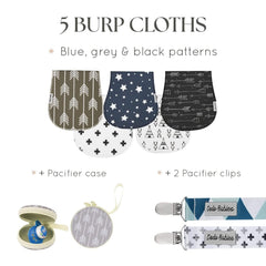 Dodo Babies burp cloths feature contoured shoulder fit for secure coverage.