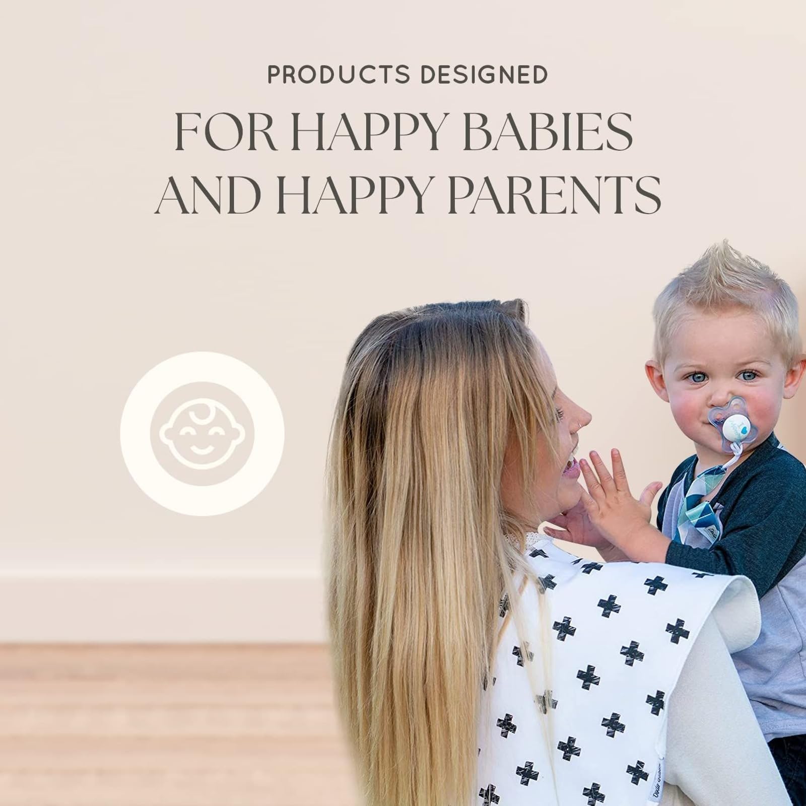 Two adjustable pacifier clips help prevent loss during outings.