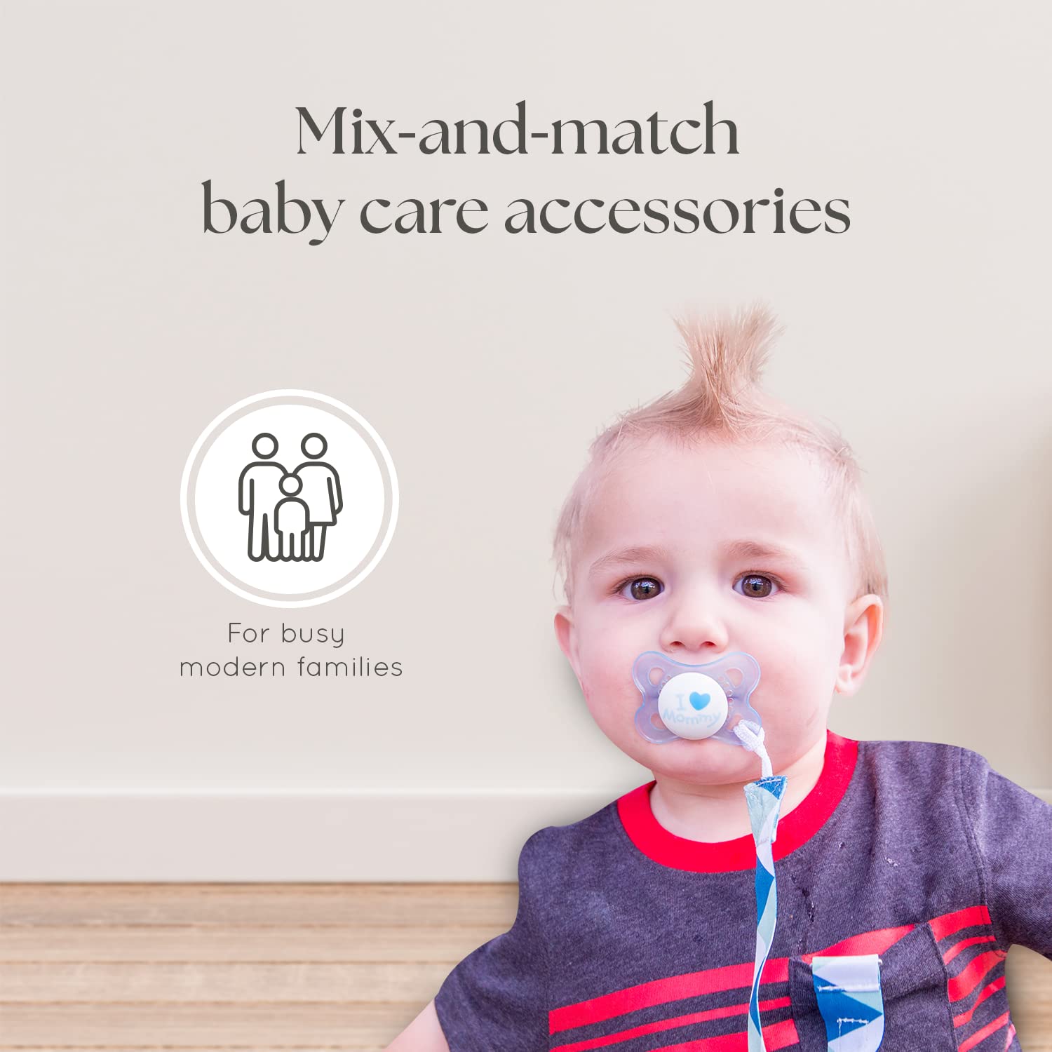 Dodo Babies grey geo print pacifier clip attaches easily to clothing