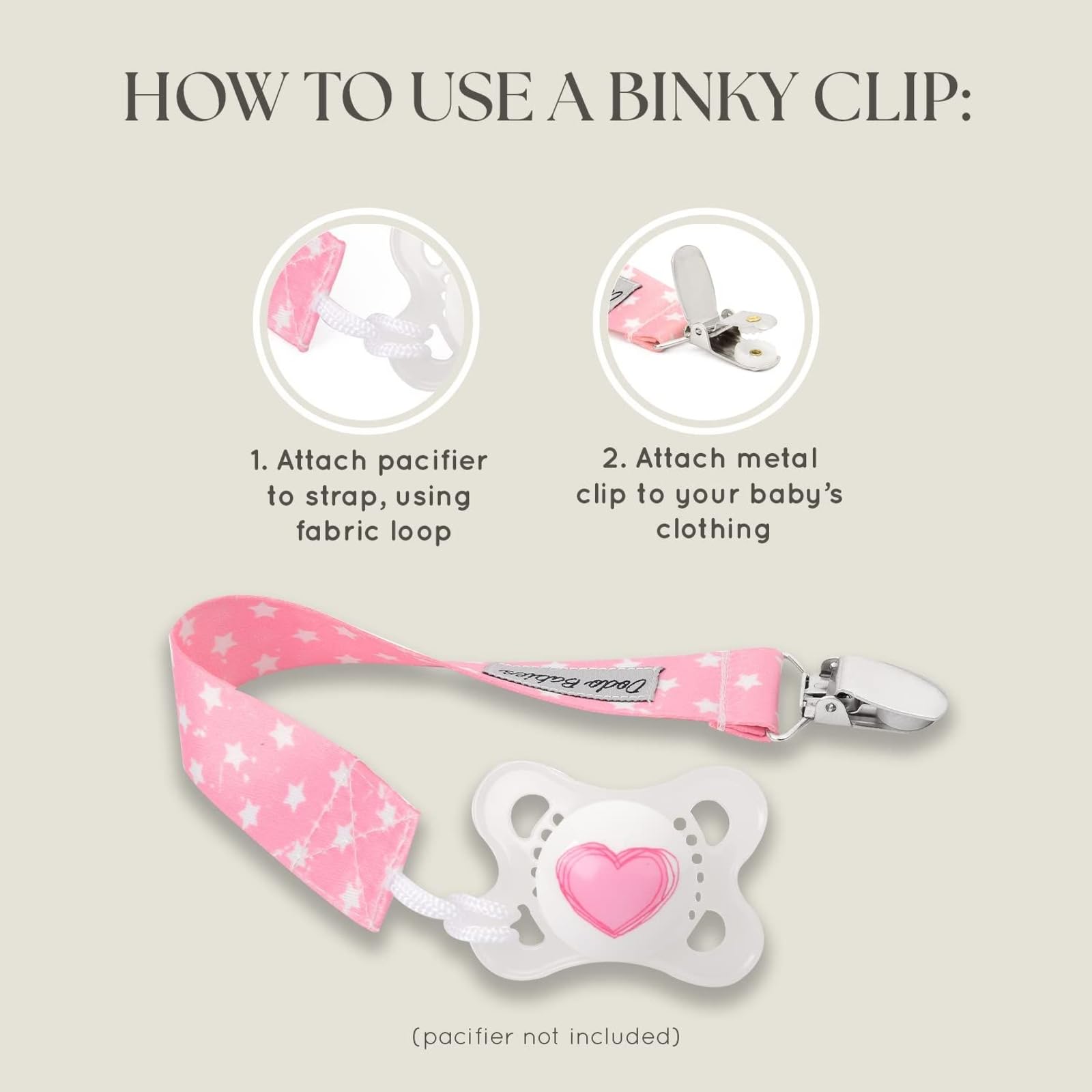 Two coordinated pacifier clips add secure, stylish convenience.