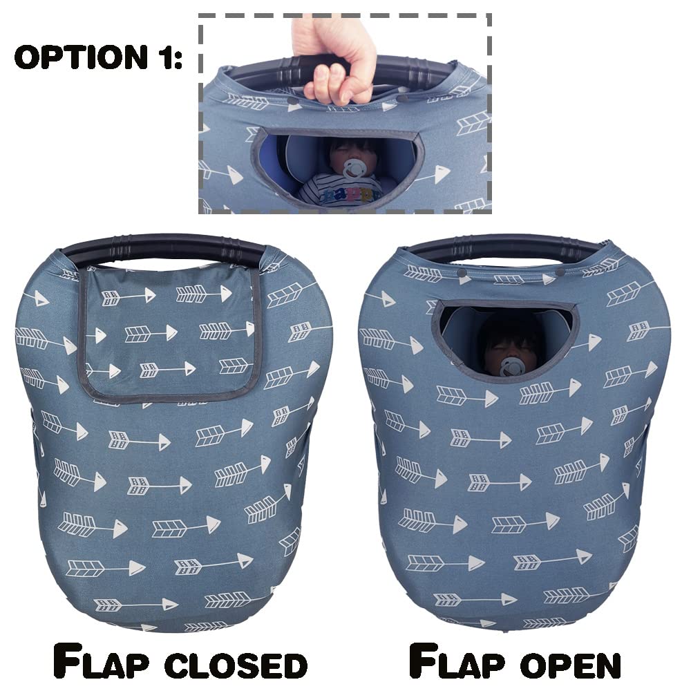 DODO NICI car seat cover window flap showing eye contact feature while shielding sun.
