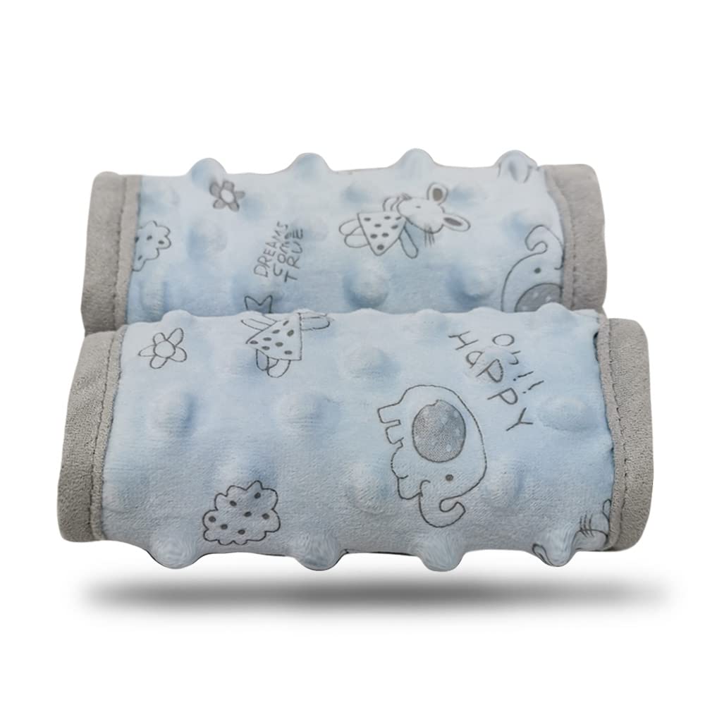 DODO NICI car seat strap cover blue dotted minky closeup for soft protection