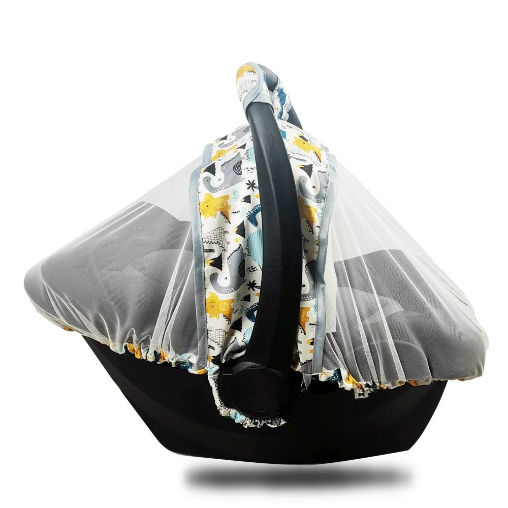 Dodo Nici carseat net dinosaur-white provides 360-degree protection in a soft, breathable mesh