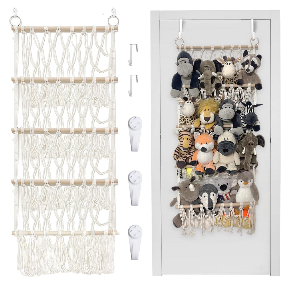 DOEGUAIY stuffed animal net hammock mounted in corner wall for neat plush toy storage