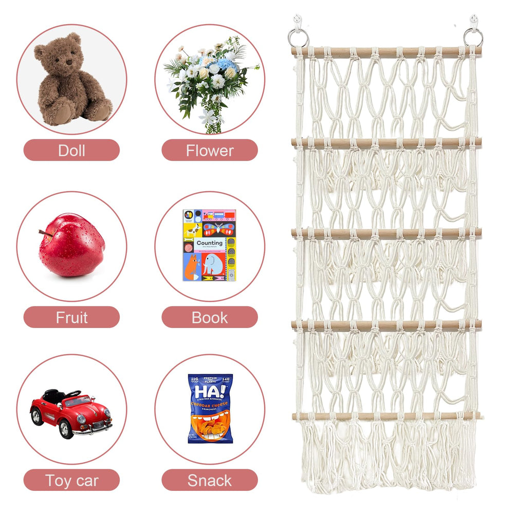 DOEGUAIY stuffed animal net hammock uses natural cotton rope and beech wood for durability