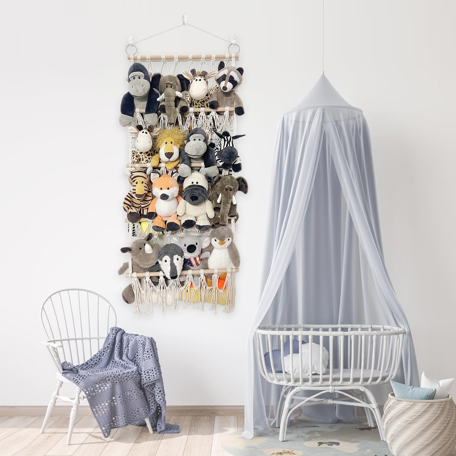 DOEGUAIY stuffed animal net hammock space-saving wall storage in a playroom