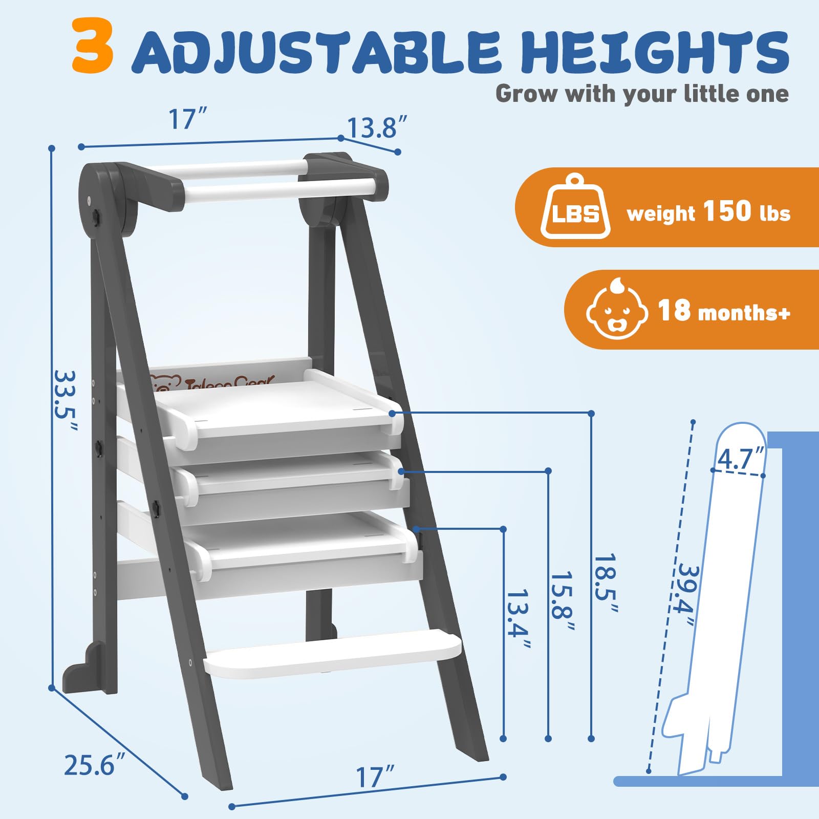 Doerpuz foldable toddler tower in kitchen-use shows kid-friendly helper during cooking tasks.